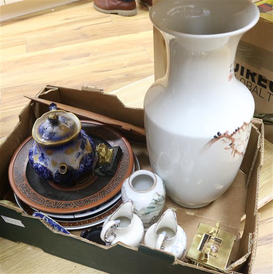 Mixed ceramics, Chinese and European and a carriage clock